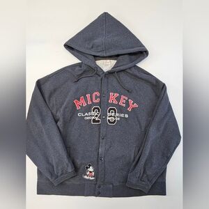 Disney Hoodie Mens X-LARGE Gray Fleece Mickey Series Snap Button Up Heavyweight